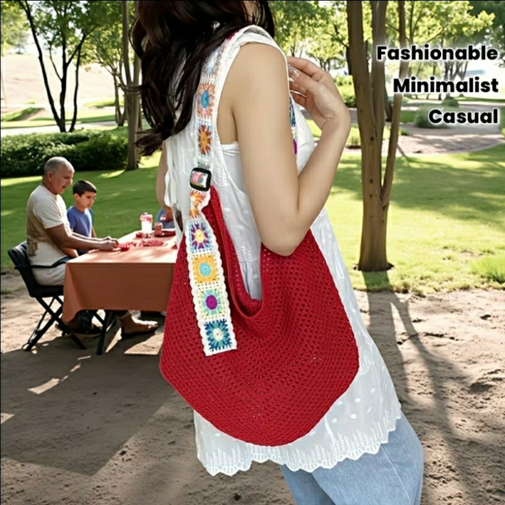 Knit Hobo Shoulder Bag w/ Crochet Strap (Multiple Colors Avail - Pick 1) - Picture 2 of 11